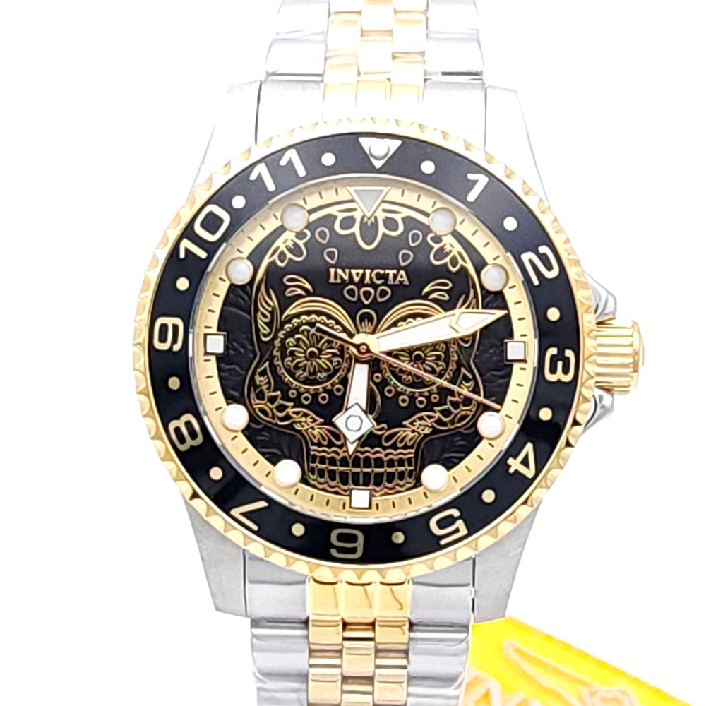 Invicta Pro Diver Dia De Los Muertos 36861 Men's Black Gold Watch 40mm